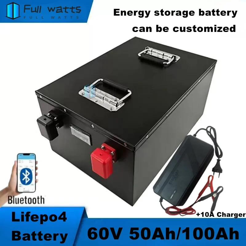 

60 В 100 Ач 50 Ач LiFePO4 аккумулятор встроенный Bluetooth BMS литий-железо-фосфатный аккумулятор для солнечной тележки для гольфа RV лодка для хранения