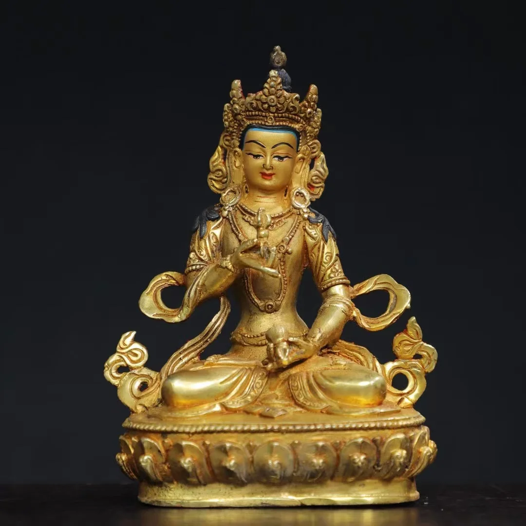 Old Qing Dyansty copper Buddha statue,Handmade,Hand painting，#01