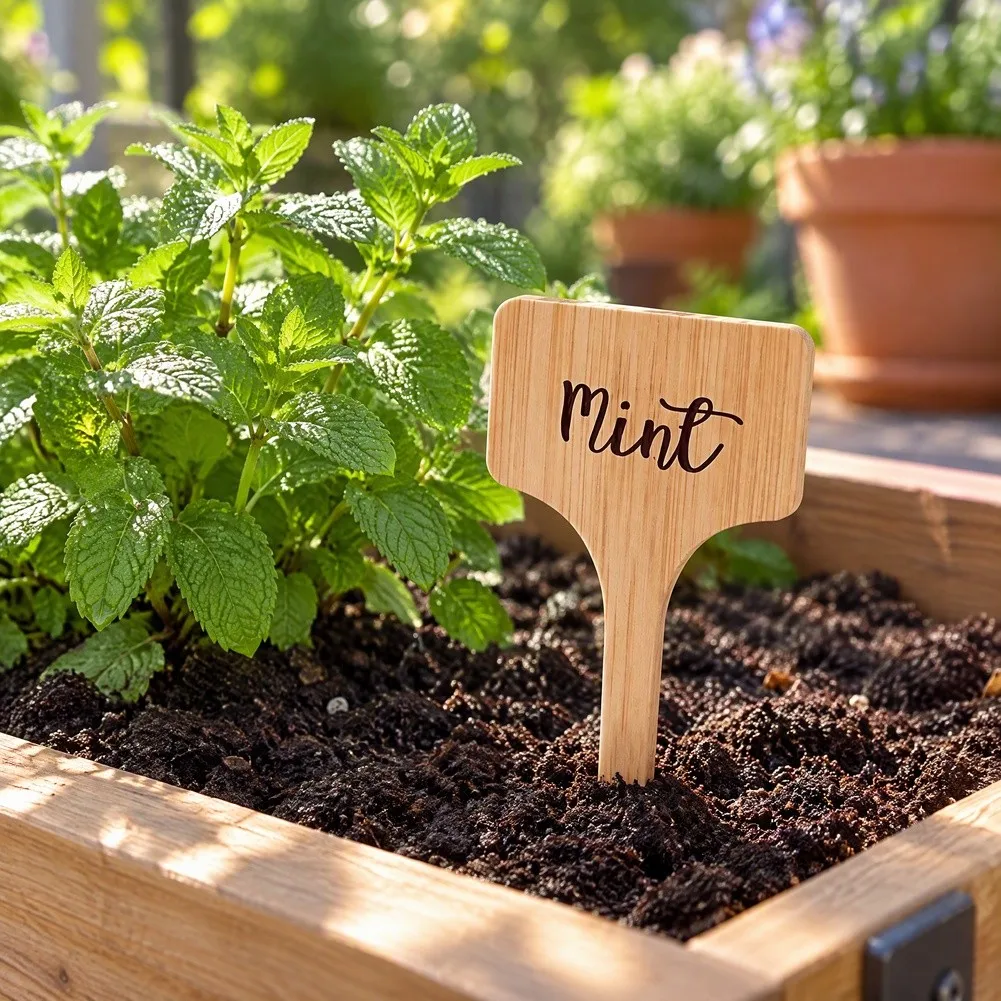 Decorative Wooden Labels Plant Markers Plant Signs Weatherproof Plant Stakes T-Shape For Labelling For Cultivation