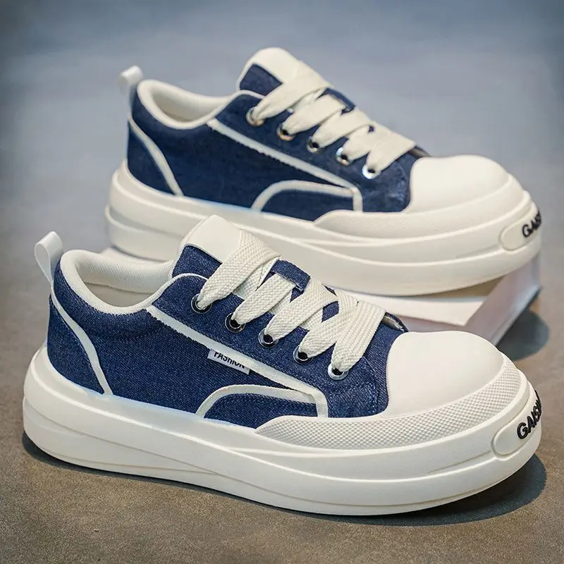 

Men Thick Sole Elevator Shoes Spring New Fashion Casual Canvas Skateboarding Sneakers Chunky Platform Lace Up Board Shoes