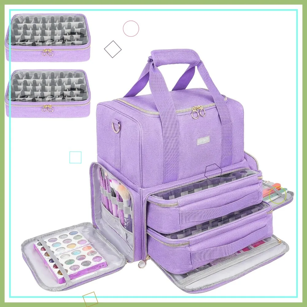 

Фиолетовый органайзер для лаков для ногтей на 80 флаконов и лампу, портативный кейс со съемными отделениями для принадлежностей мастера маникюра