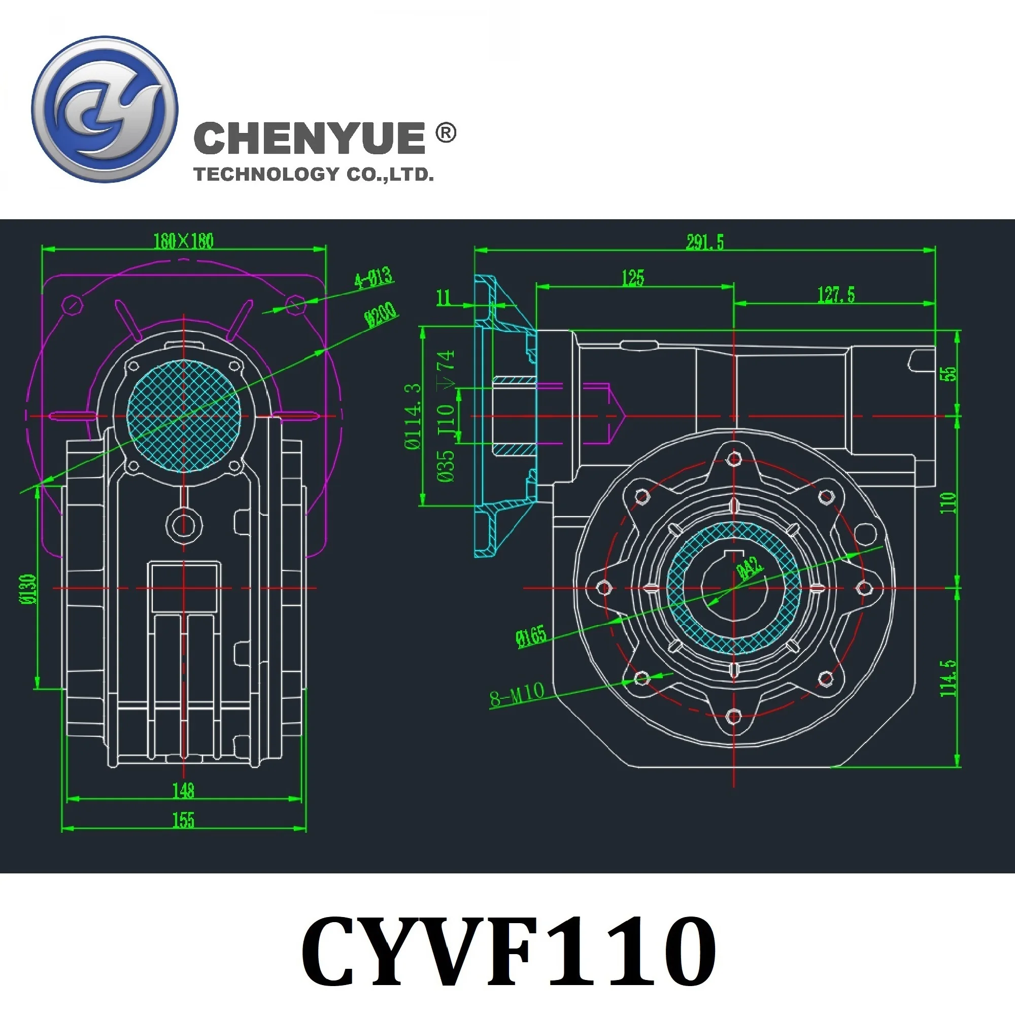 CHENYUE riduttore a vite senza fine NMVF110 ingresso 19/24/28/38mm uscita 42mm rapporto 5-100 Tin Bronze CNC riduttore di velocità manutenzione