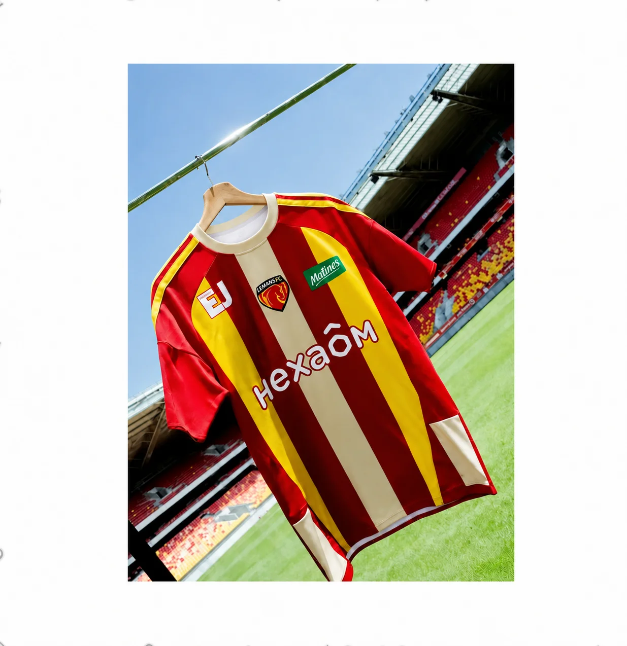 Soccer Jersey for Men Red Yellow Cream Vertical Stripes Short Sleeve Crew Neck Football Training Casual Sports T Shirt