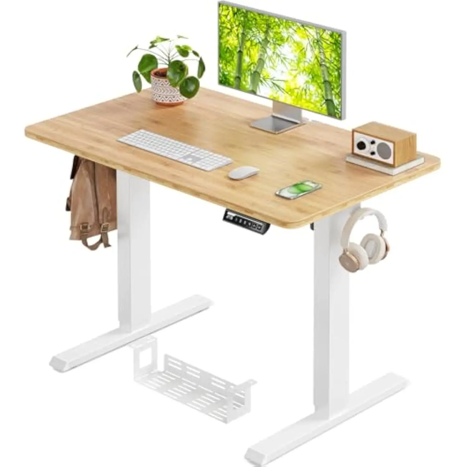 

ErGear Standing Desk with One-Piece Bamboo Desktop, 40x24 inch Adjustable Stand Up Desk for Home & Office, Electric Computer De