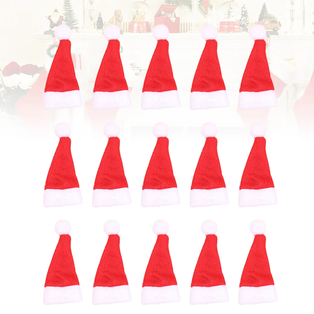

70Pcs Mini Christmas Santa Hat Red White Non-Woven Fabric Lollipop Hat DIY Candy Package Classic Holiday Party Decoration