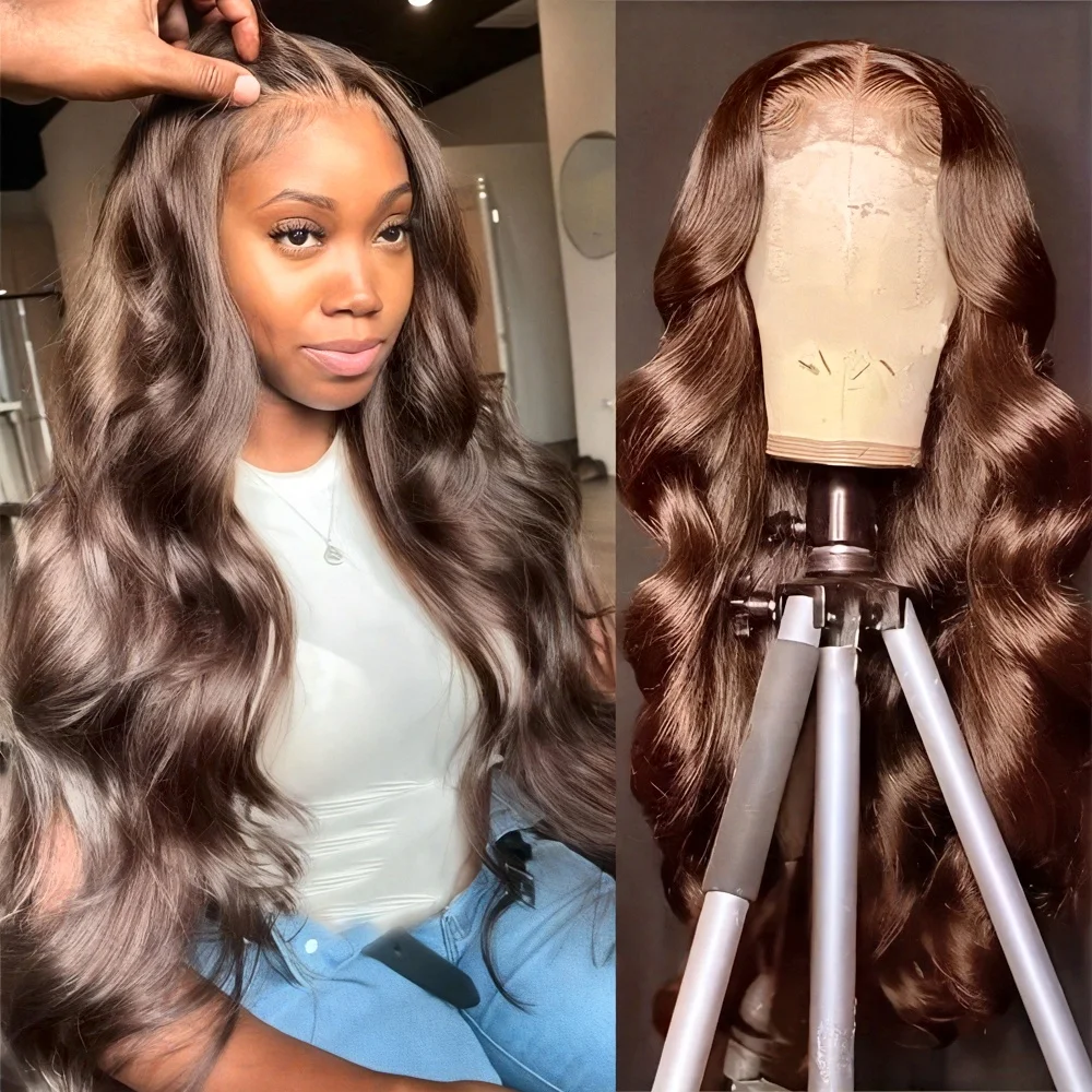 

Коричневые парики с волнистыми прядями 13x4, с HD-кружевной передней частью, для женщин, 100% натуральные человеческие волосы, предварительно прорезанные, бразильские.