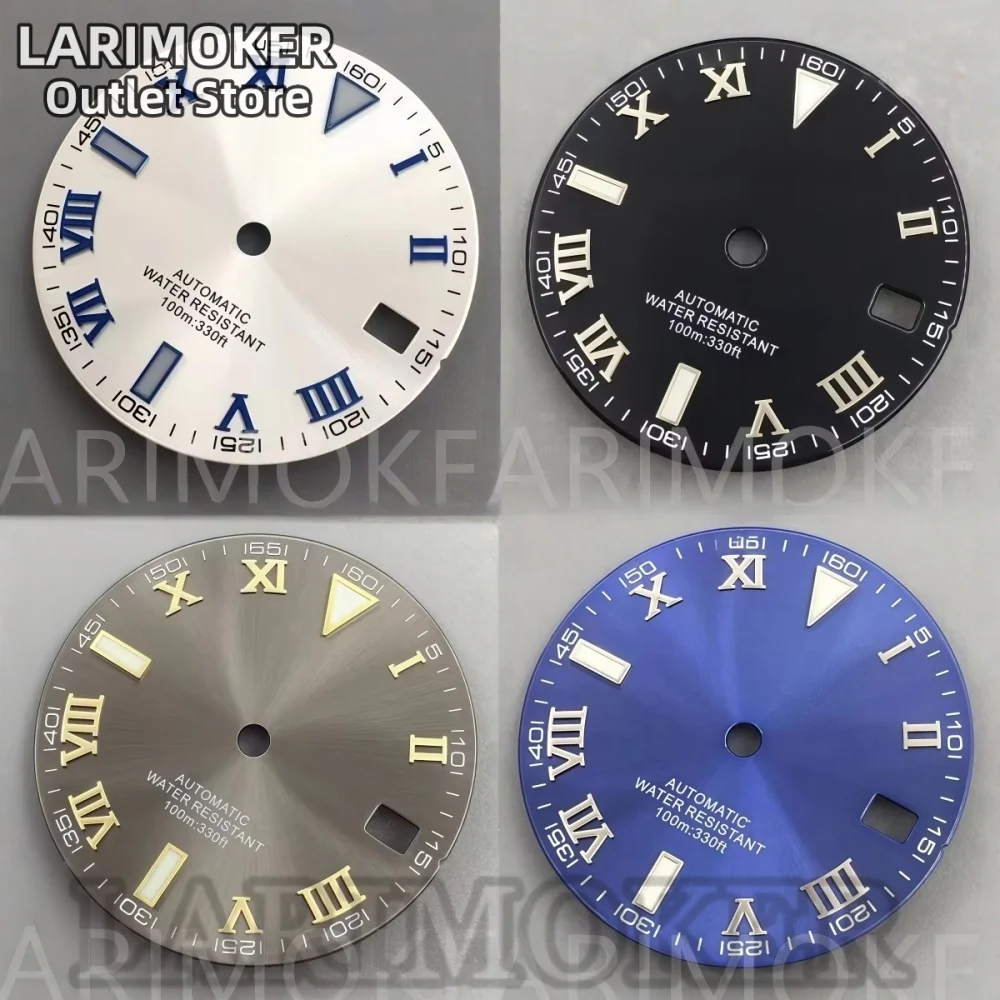 LARIMOKER 29mm Black White Gray Dial Roman Numeral Markers Green Luminous Suitable for NH35 Automatic Movement Watch Parts