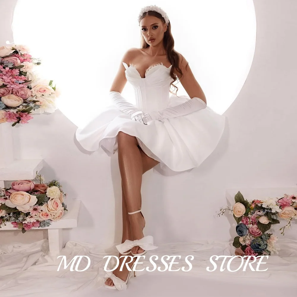 

MD Elegant A-line Sweetheart Short Wedding Dress Illusion Sleeveless Bridal Gown Sweep Train Vestido De Noiva Customized 2025