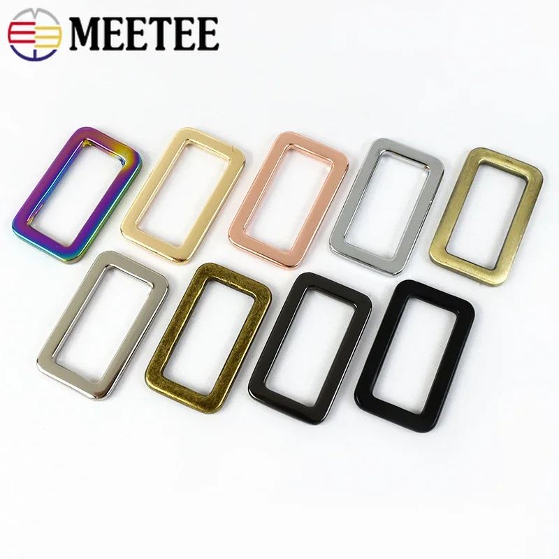 10pcs Meetee 20-50mm Metal Square Rings Buckle Webbing Glide Clasp for Bag Dog Collar Adjuster Loop DIY Leather Accessories