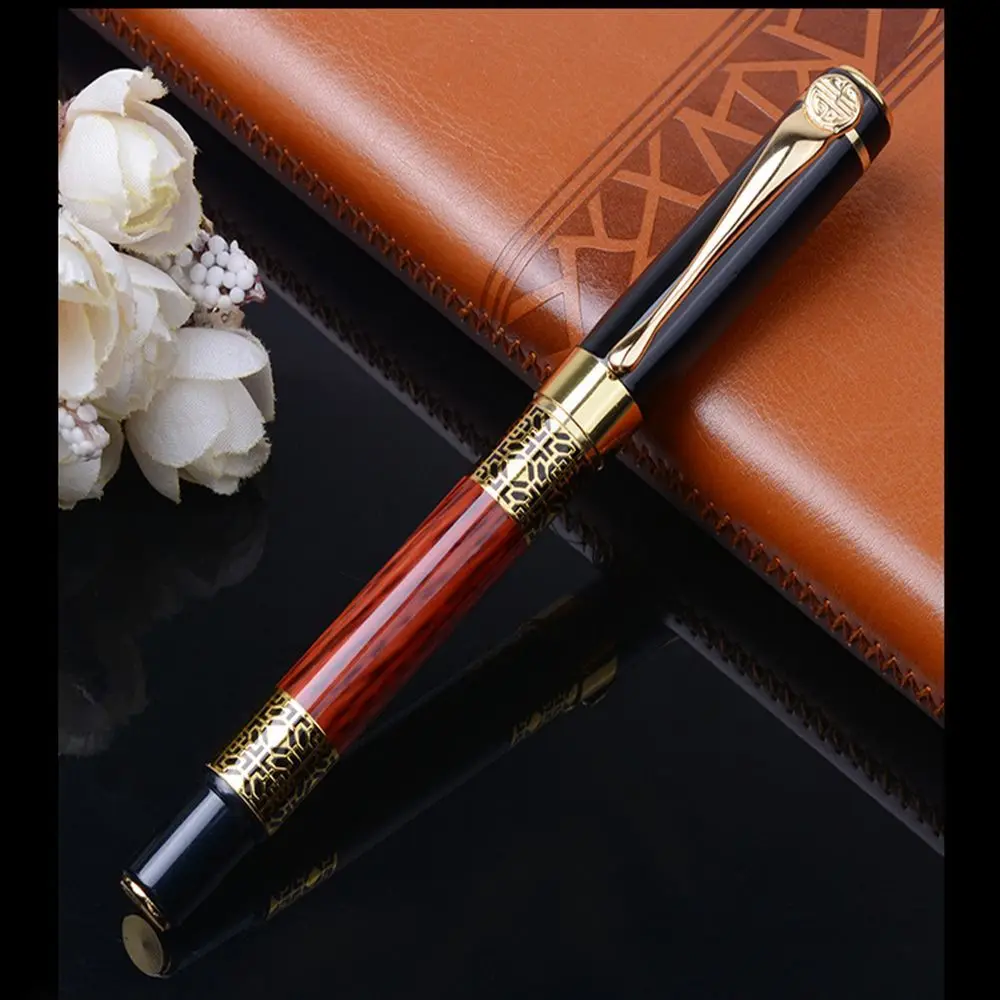 Ink Writing Stationery School Supplies Gifts Office Luxury Metal Vintage Calligraphy Redwood Fountain Pen Business Writing