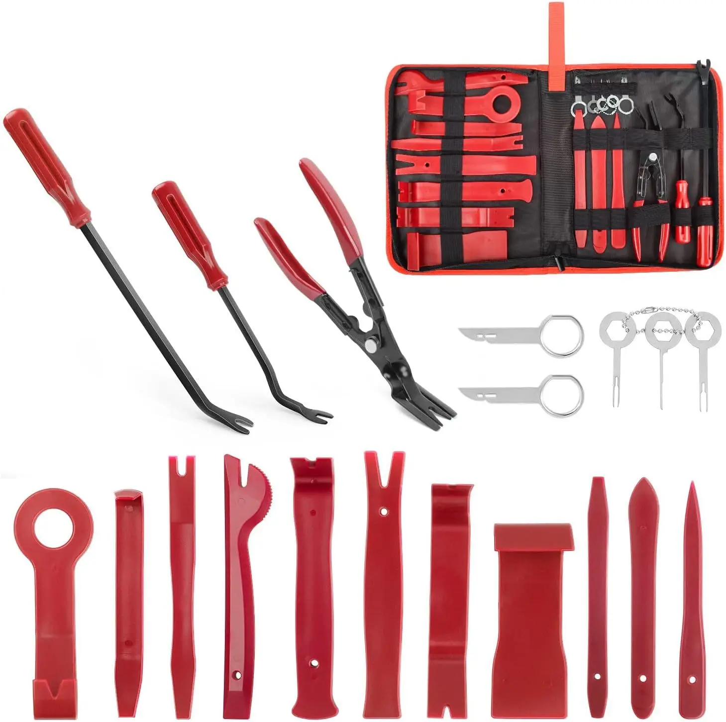 

19pcs Hand-held Disassembly Tools Car Trim Removal Tool Panel Door Audio Trim Removal Kit Auto Clip Pliers Fastener Remover Set