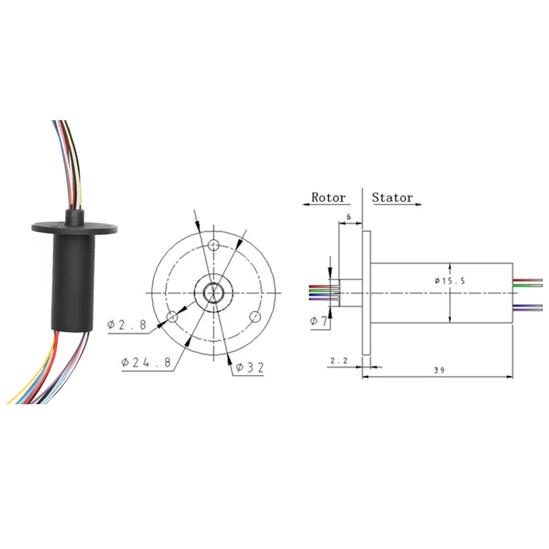 1 pz collettore rotante conduttivo scorrevole Dia 15.5mm 24CH 2A giunto di raccolta elettrico rotante per modelli fai da te connettore Robot