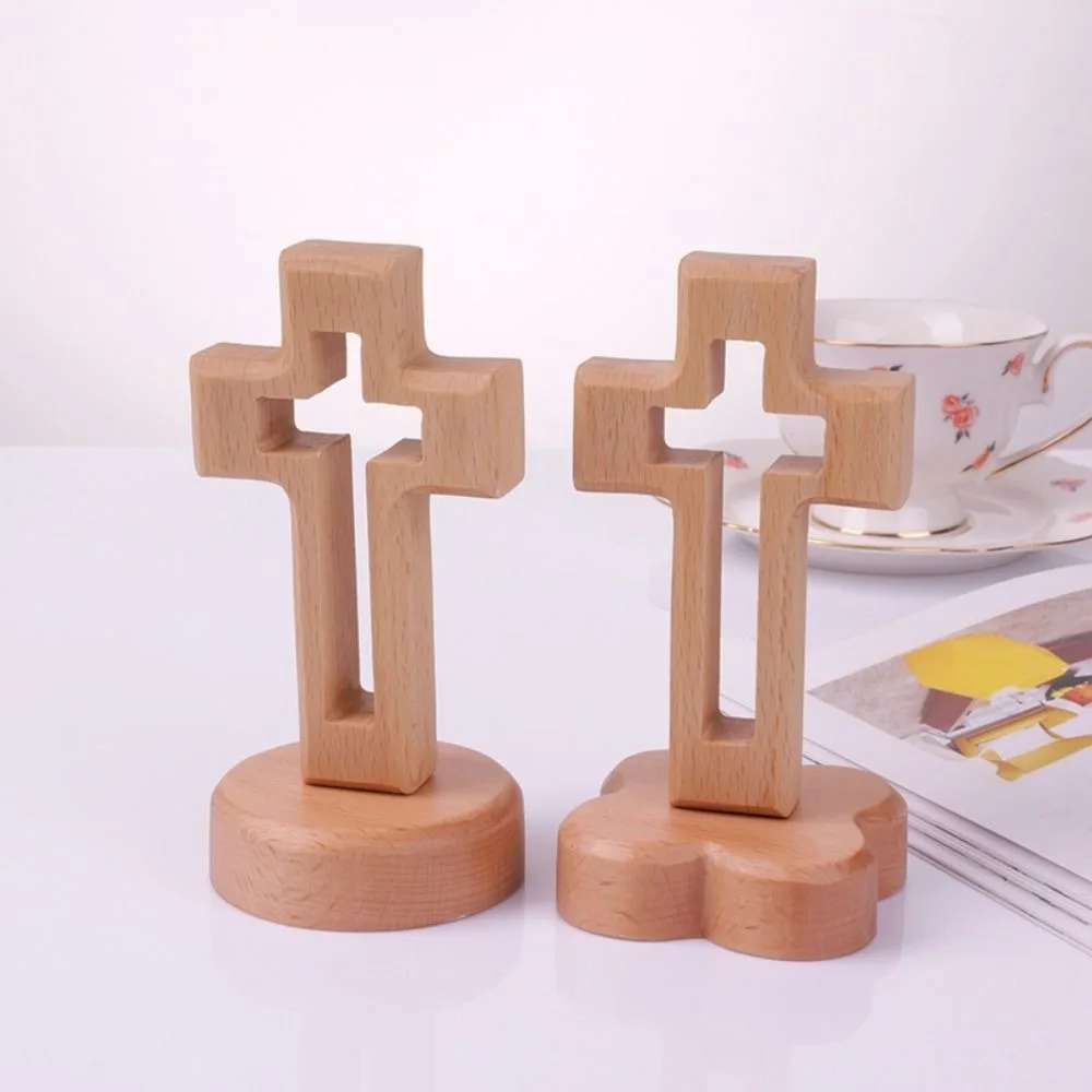

Vintage Wooden Crosses Standing with Base Religious Crosses Ornament Detachable Crucifix Sculpture Living Room