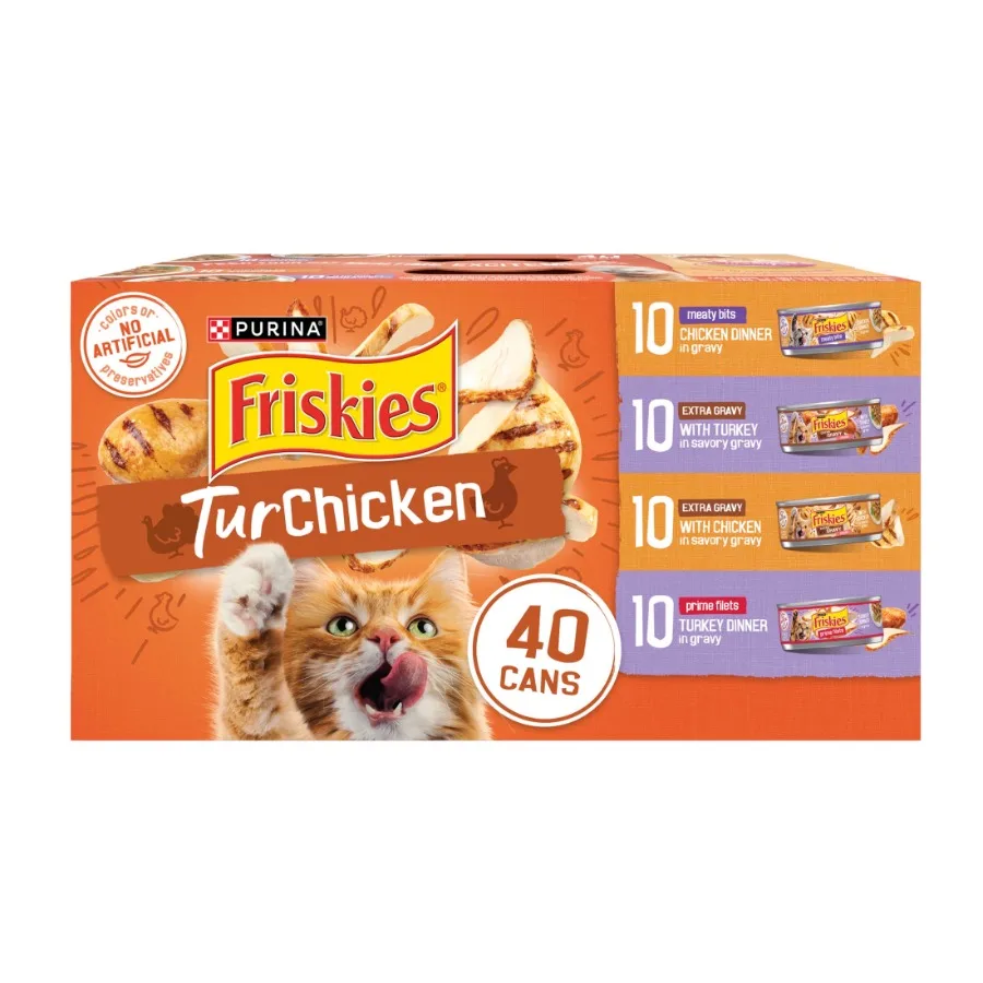 Purina Turchicken Gravy Soft Variety Pack Ração Úmida para Gatos 5.5 oz Latas Pacote com 40 Unidades Sabor Frango Alto Teor de Umidade Pedaços Macios para Adultos