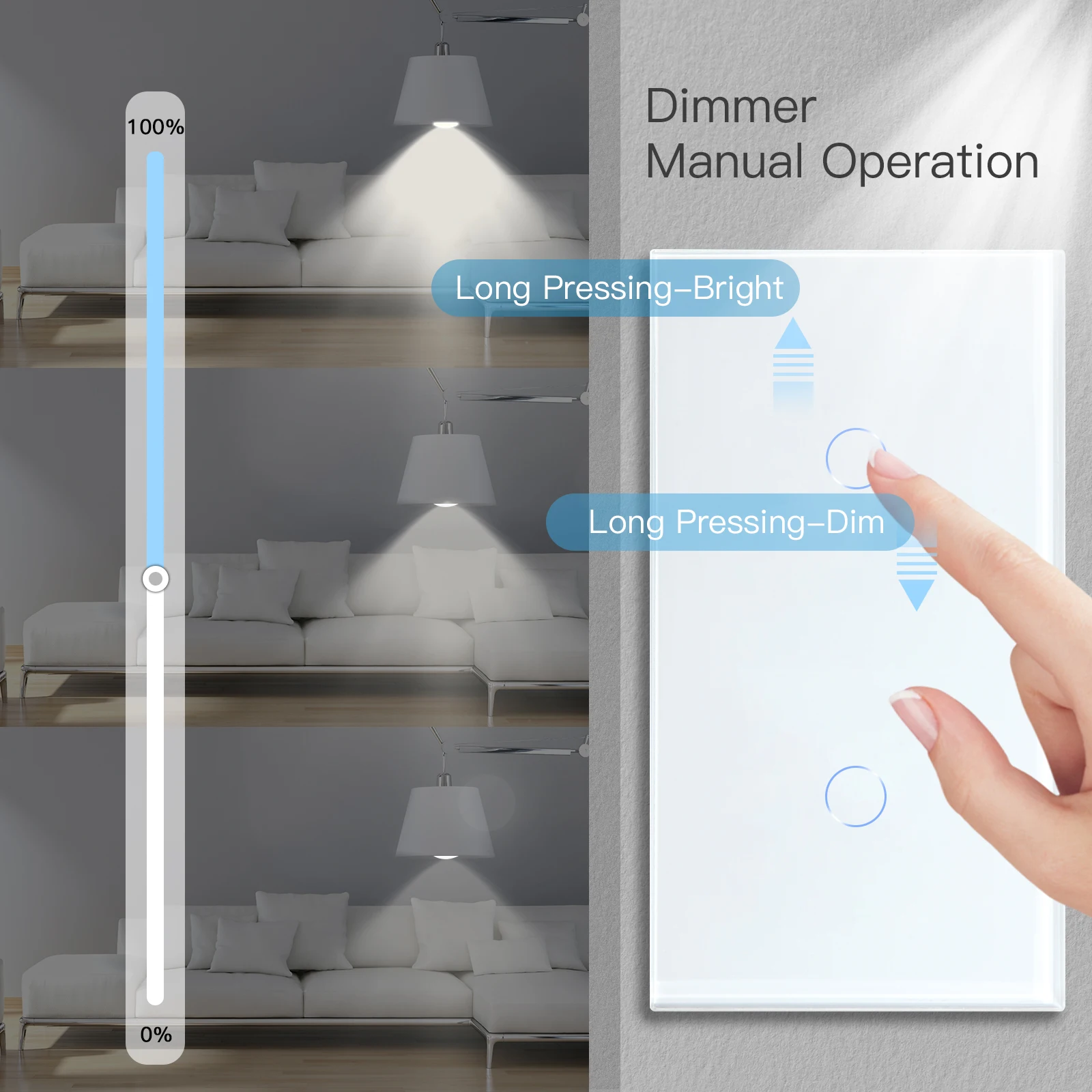 BSEED Dimmable LED Light Switch Double 1Gang 1way Touch Switch Dimmer EU Standard Sensor Wall Switches Tempered Crystal Glass