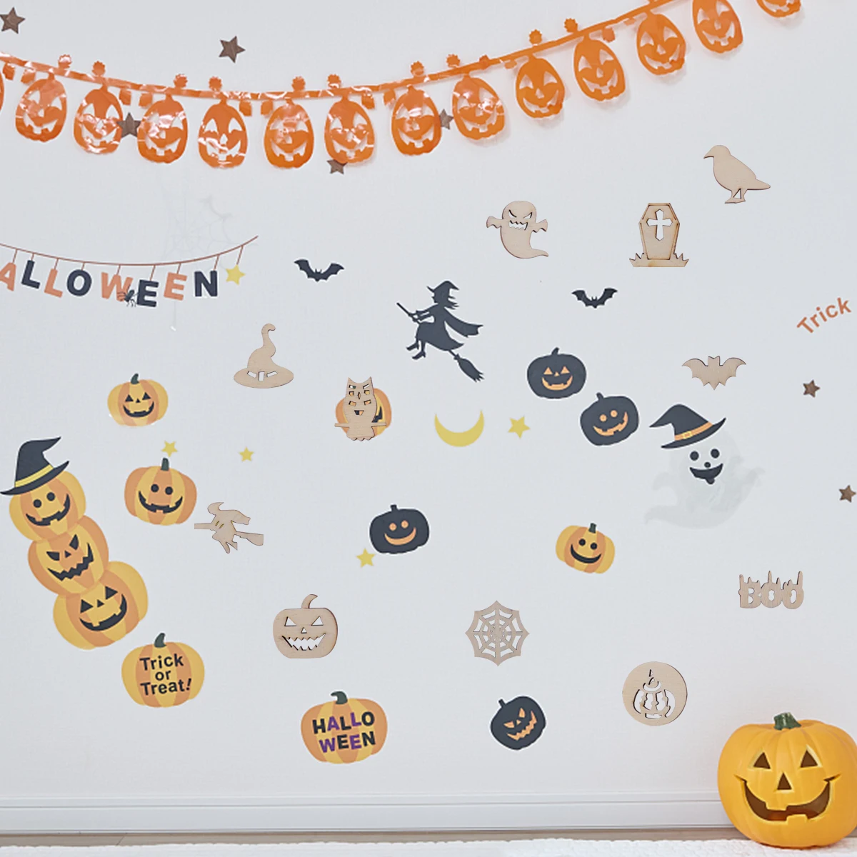 

Halloween Wood Graffiti Craft Unfinished Wooden Chip DIY Arts Kids Doodle Hollow Piece Decoupage Bamboo Office