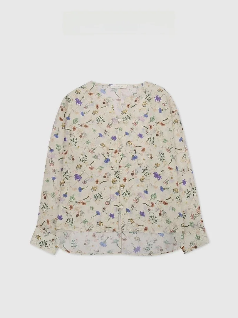 

Faionable V-Ne Long Sve Printed Top Jia Ling Bellflower Wind Sle Women's irt Commute Sle Loose Fit Water Resistant