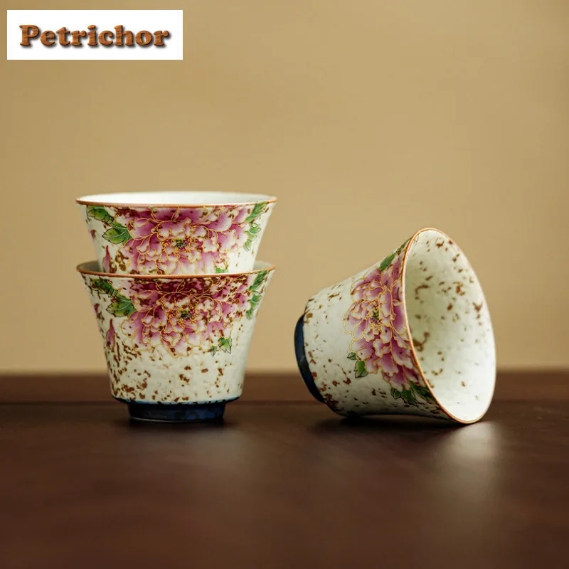 

2pc/lot 55ml Gold Silk Peony Teacup Boutique Tea Bowl Cute Cup Tea-tasting Fragrance Cup Chazhan Master Cups Chinese Tea Set