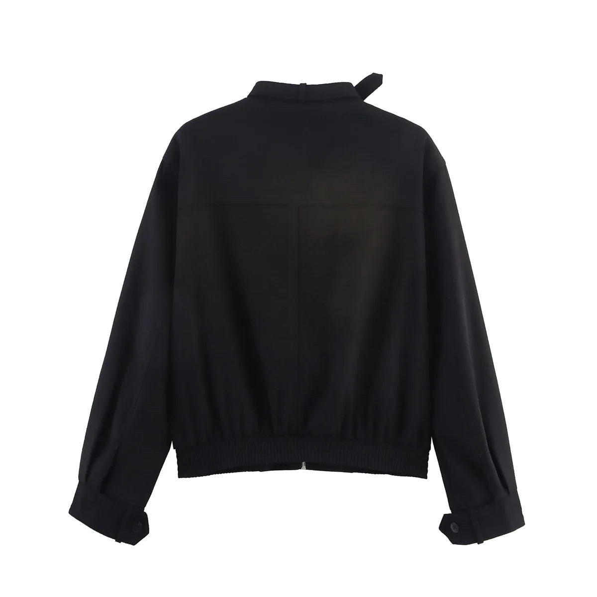 Jesienna moda: luźny płaszcz damski z dwukolorowymi guzikami, casualowy, zapinany na zamek, z wysokim kołnierzem i kieszeniami.