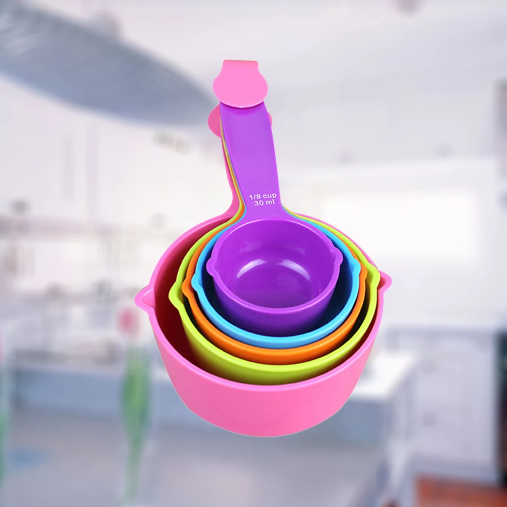 

5pcs Baking Measuring Spoons Set Colorful Plastic Kitchen Measuring Tools 30Ml 60Ml 80Ml 125Ml 250Ml Metric Standard Cup