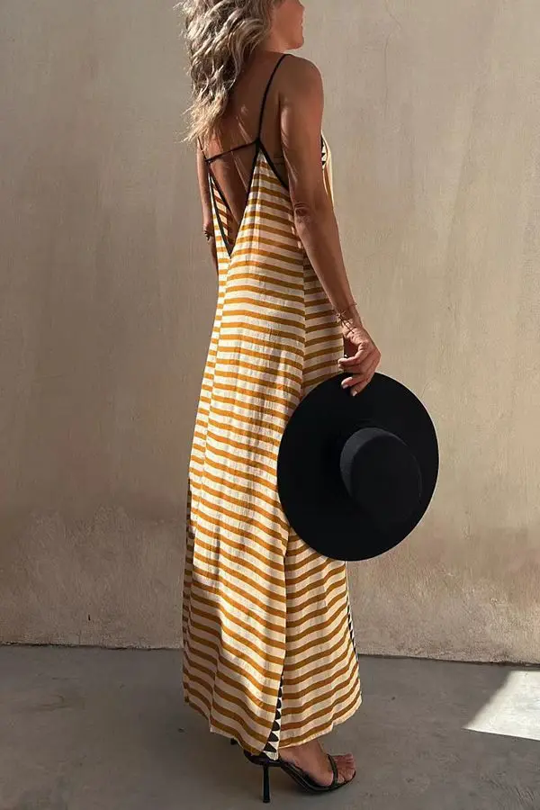 Geometric Patterns Backless Sling Dresses Casual Sleeveless Loose Midi Dress Robe 2023 Summer Fashion Beach Long Dress Vestidos