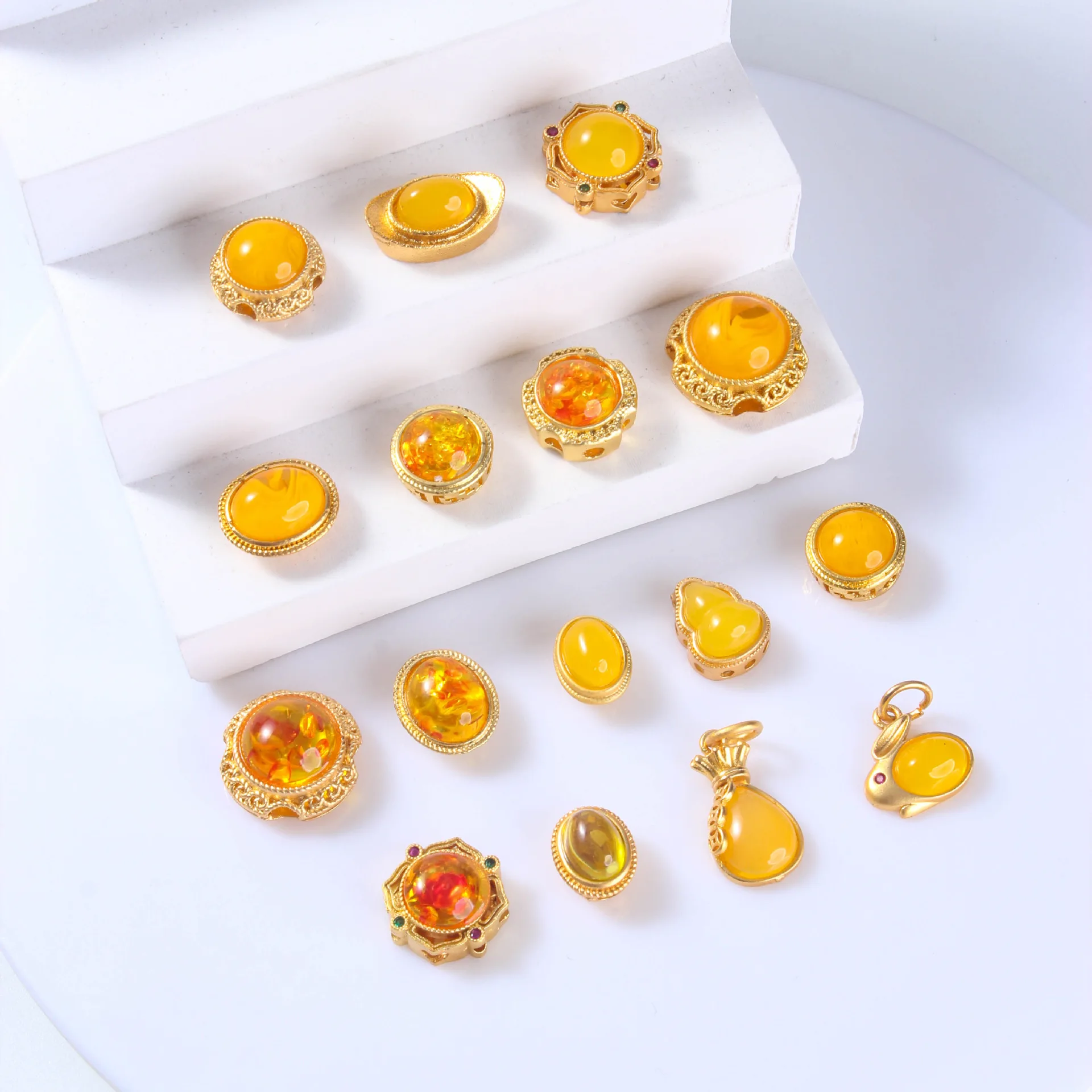 10pcs Copper Inlaid Imitation Beeswax Stone Spacer Bead Accessorie DIY Handmade Bracelet Necklace Jewelry Making Beads Wholesale