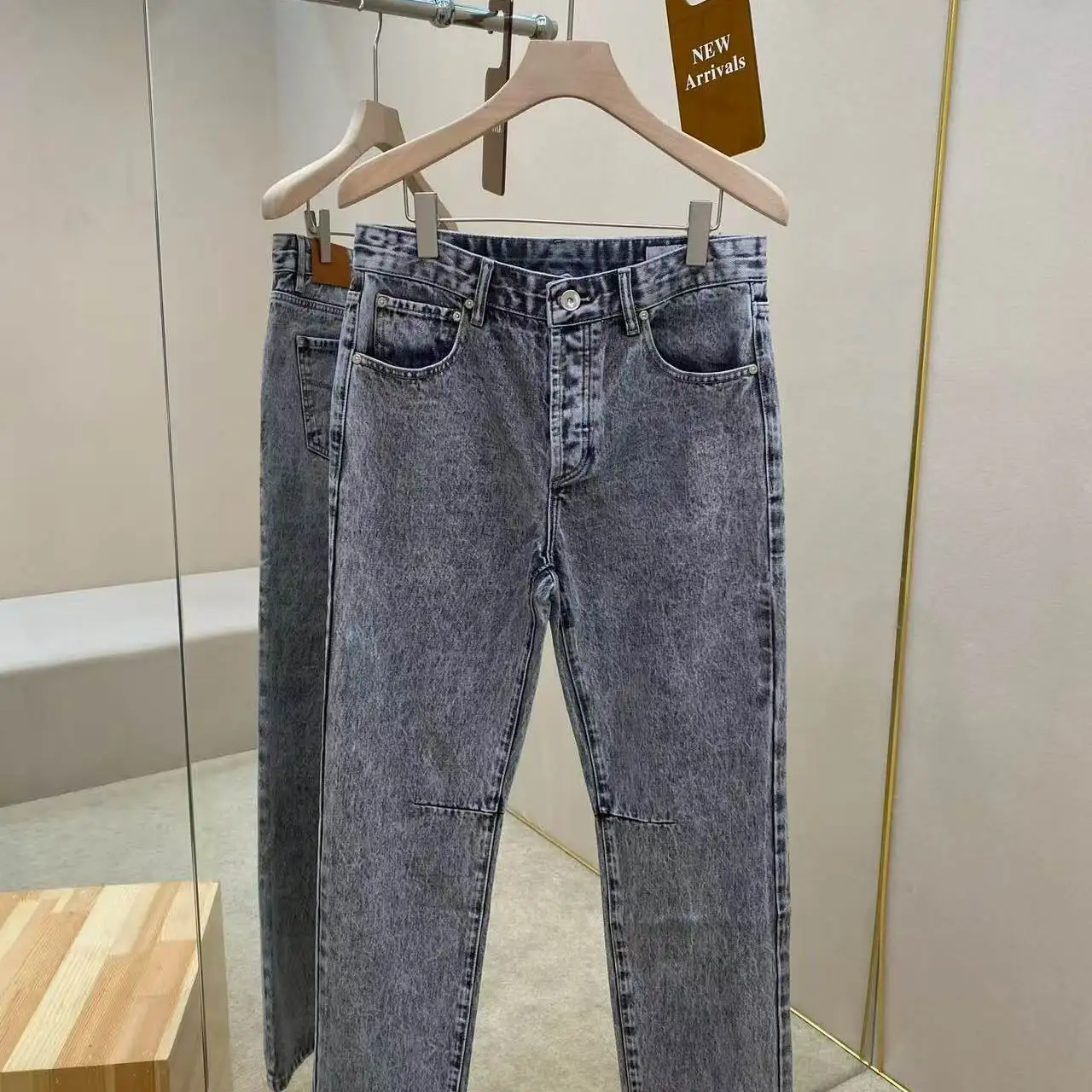Italian old money style men's casual retro old slim-fitting grey jeans