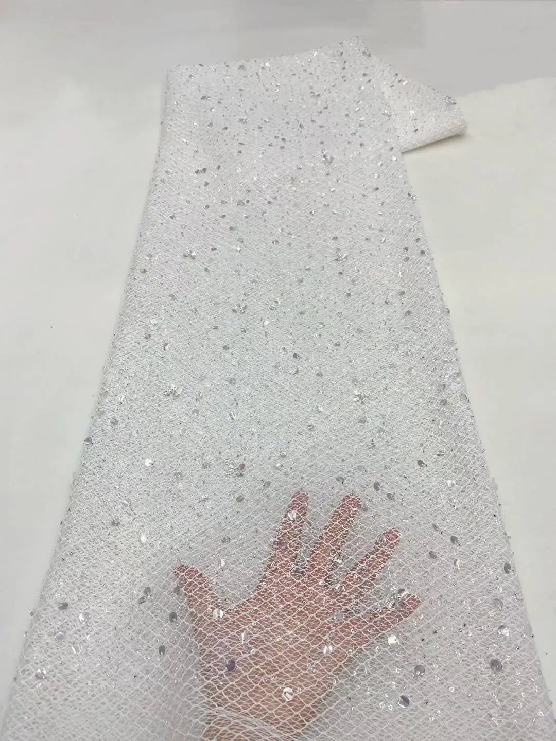 

Latest African Sequins Lace Fabric 2025 High Quality Lace Embroidery Beaded Mesh Fabric 5 Yards For Women Wedding Party Dress