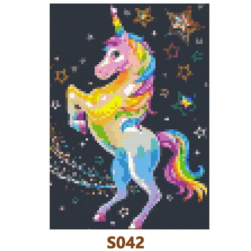 S042 Painting Mosaic Home Unicorn Animals Decoration Building Block Wall Art Painting Pixel Ornament Ideas Mural Surprise Gift