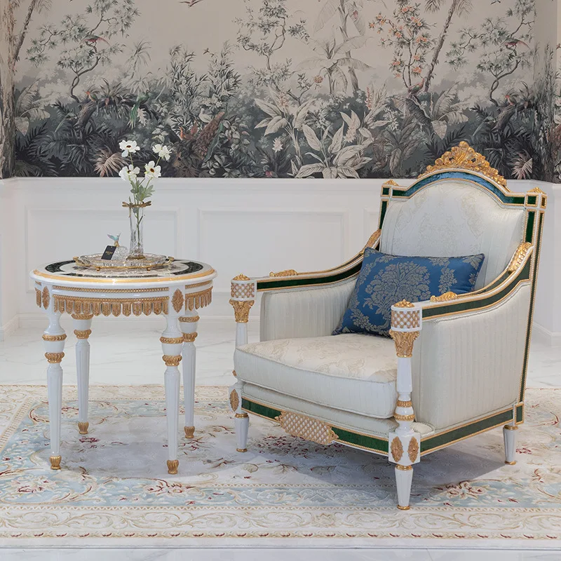 

French neoclassical palace villa living room mahogany carved three-person sofa Italian villa furniture