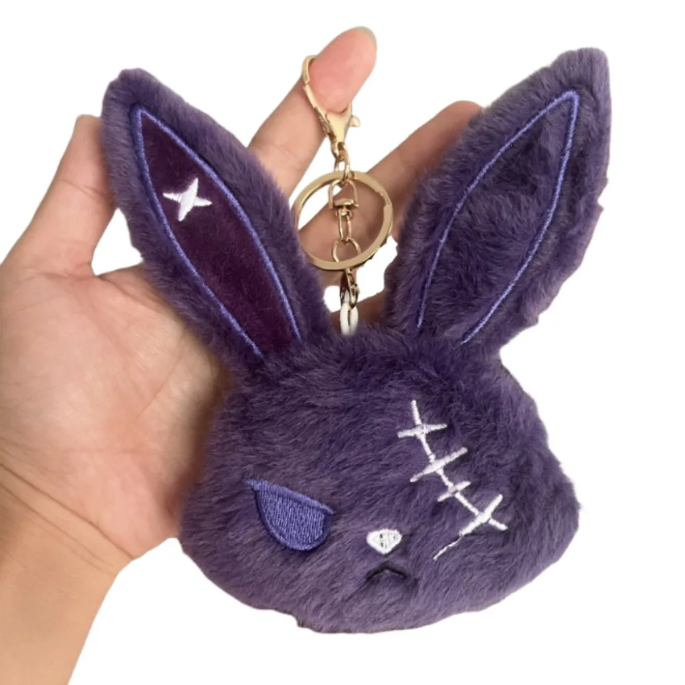 Cute Gothic Bunny Keychain Dark Style Flexible Ears Plush Rabbit Keyring Animal Soft Fluffy Backpack Pendant Party Gifts