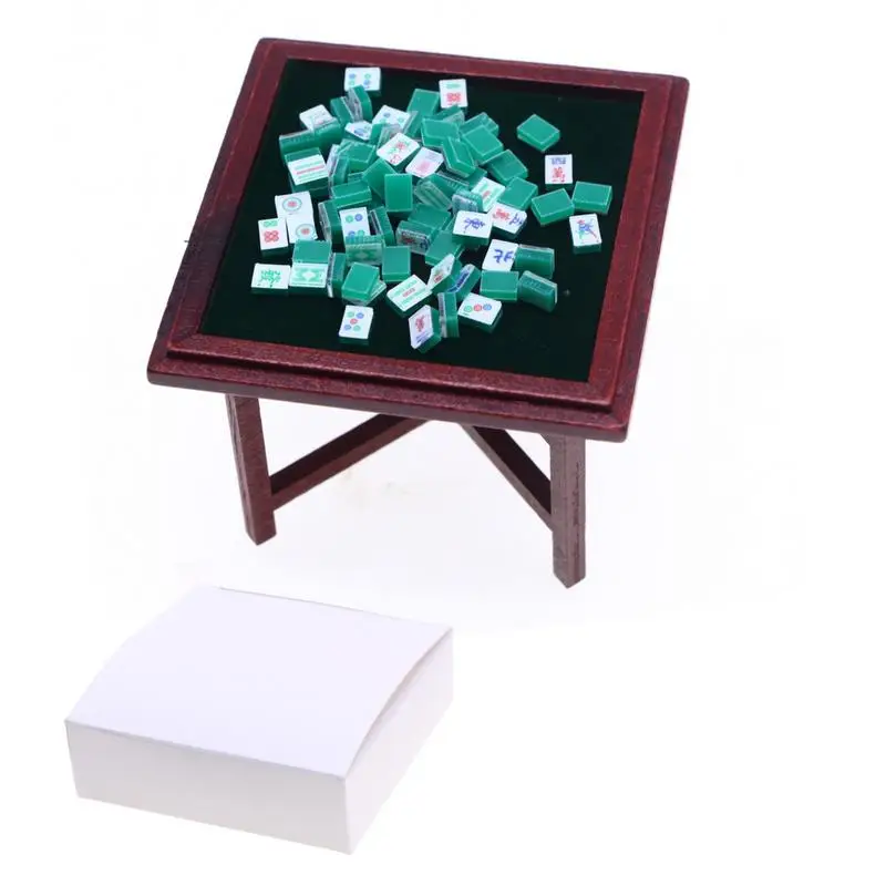 Miniaturowy zestaw Mahjong Mały domek dla lalek Mahjong Akcesoria do dekoracji Kreskówkowy domek dla lalek Chiński zestaw Mahjong dla dziewczynek dla dzieci