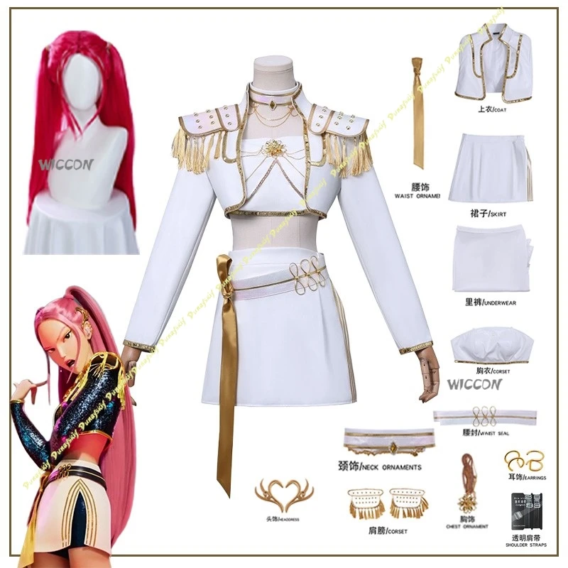 KPop Demon Hunters Anime Rumi Zoey Mira Costume Cosplay Parrucca Bianco Oro Set Capelli Lunghi Ragazze Donne Natale Carnevale di Halloween