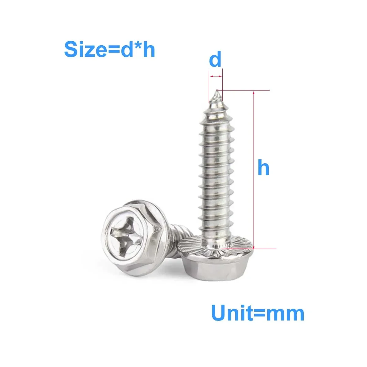 

304 Stainless Steel Cross Hexagonal Flange Self Tapping Screw/Nail Recess Self Tapping Wood Screw M3M4M5M6