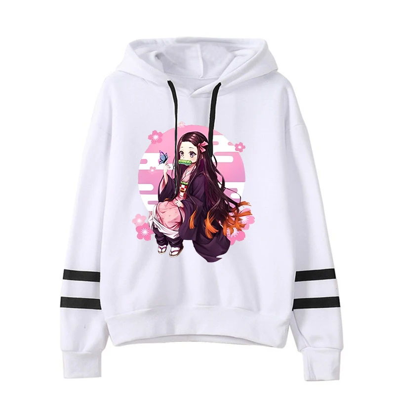 New Men/Women Hoodie Anime Kamado Nezuko Print Hoodie Casual Stripe Long Sleeve Sweatshirts Autumn Winter Personality Pullover