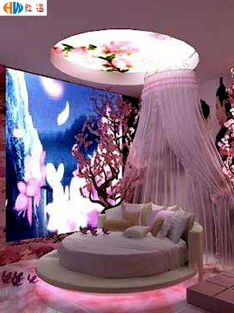 

s8617Hotel Electric round Bed Post-Modern Light Luxury Boutique Master Bedroom Couple Double Theme Hotel Apartment Water Bed