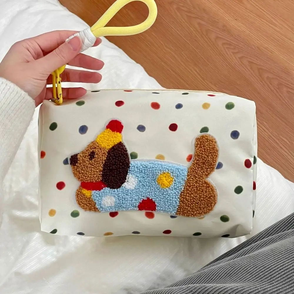 

New Cotton Cosmetic Bag Large Capacity Zipper Stationery Bags Handheld Polka Dot Dachshund Travel Toiletries Bag Women