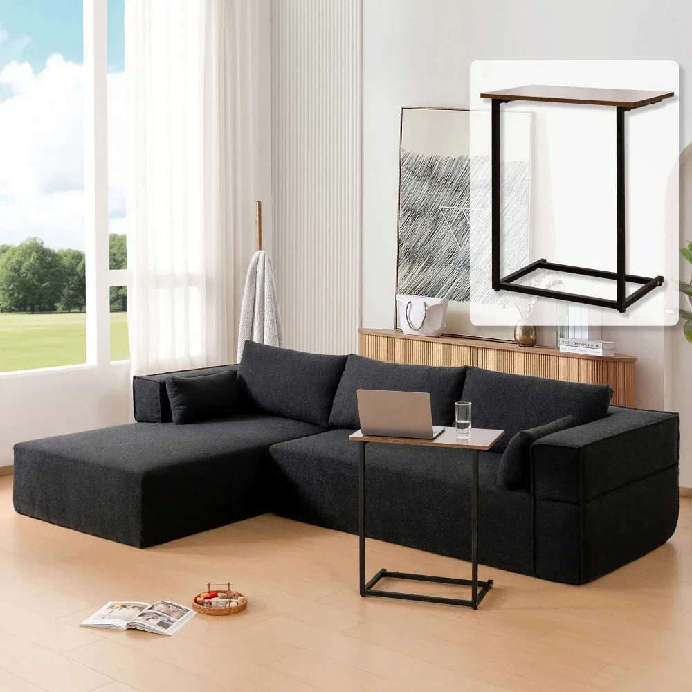 

112"Modular Sectional Sofa with Side Table, Fully Compressed, Wrinkle-resistant Boucle Fabric Couch with Chaise, L-Shaped Sofa