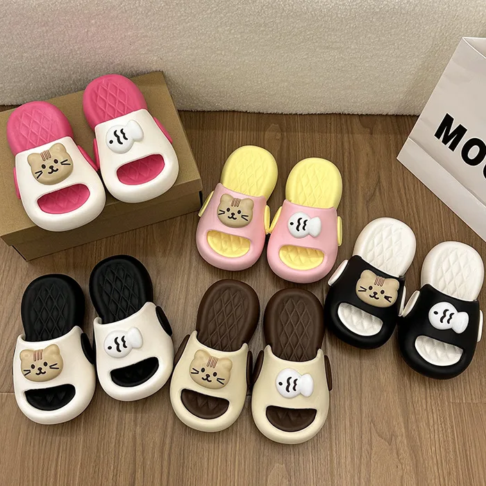 New Cute Kitten Little Fish Comfortable Thick Bottom, One line Dragging Versatile Color blocked Slippers for Home and Indoor Use - view 3