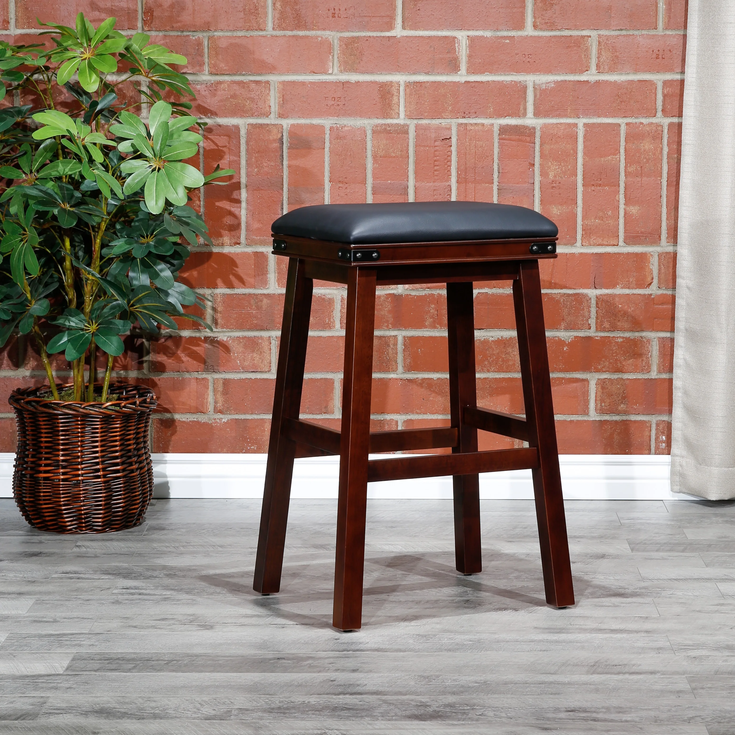 

30 Inch Counter Stool, Bar Stool, Espresso Finish, Black Leather Seat,Counter Height Saddle Bar Stool,Kitchen Island and Bar