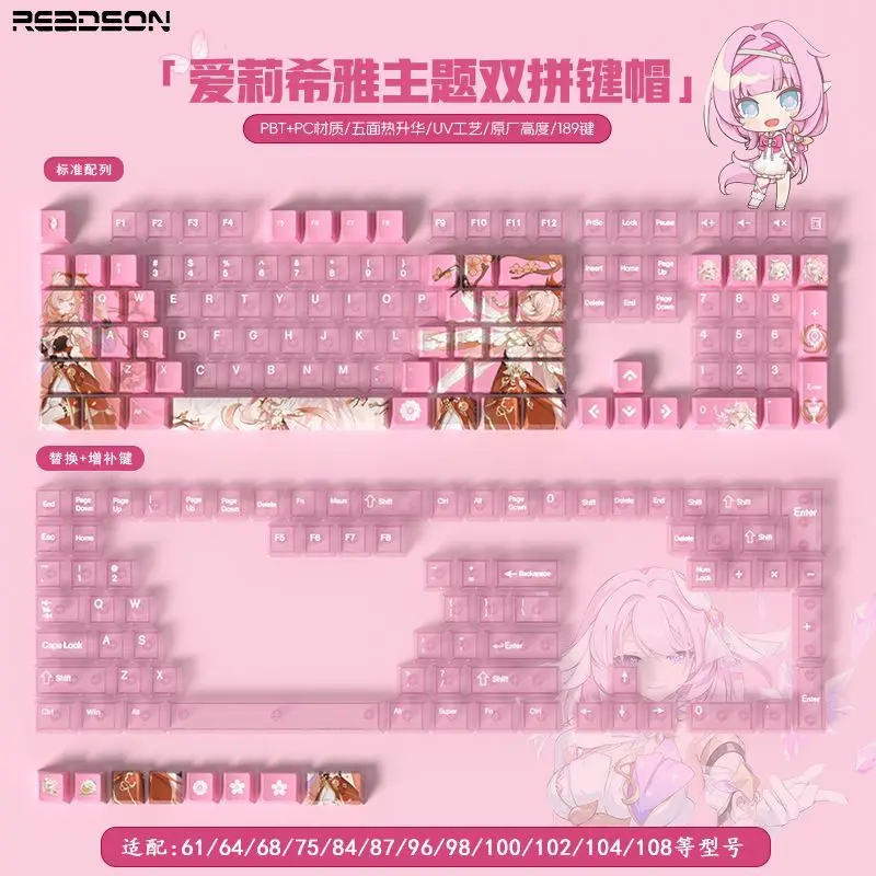 

189 Key Elysia Keycaps Honkai Impact 3 Cute Set Keyboard Key Cute PC Keys PBT Cherry Profile Key Cap for Made68 Mad68 Wooting 60