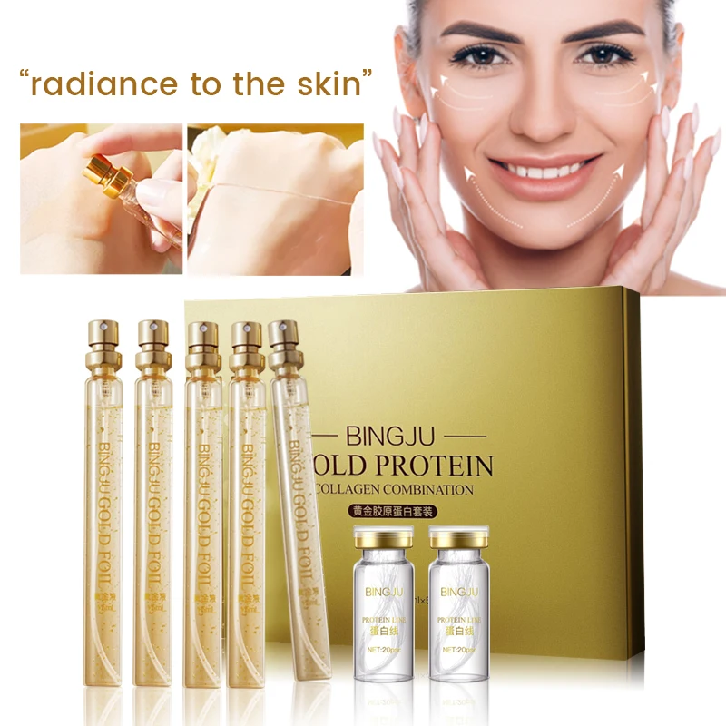 Protein Line Carving Set Face Skin Firming Lift Essence Anti-Wrinkle Face Filler Absorbable Gold Collagen Protein Line