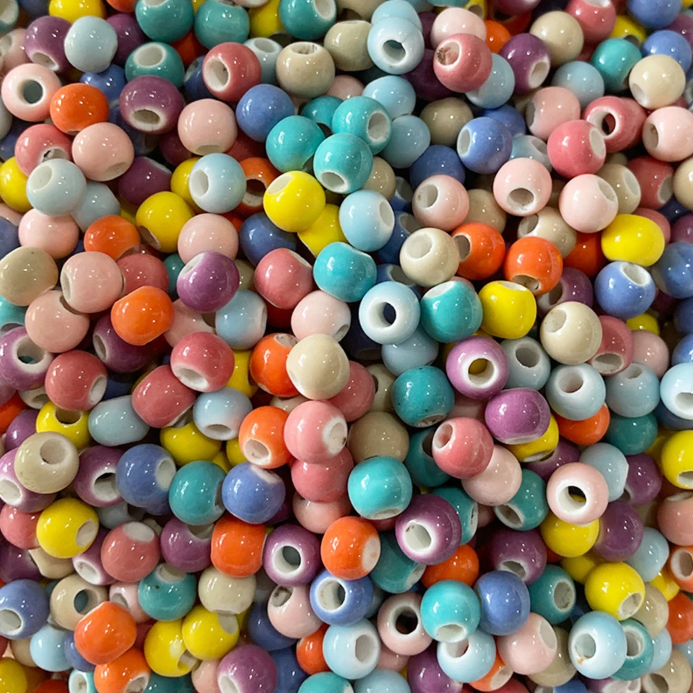 50Pcs 6/8/10mm Round Ceramic Beads DIY Bracelet Necklace Hole Beads Handmade Porcelain Beads For Jewelry Making Accessories