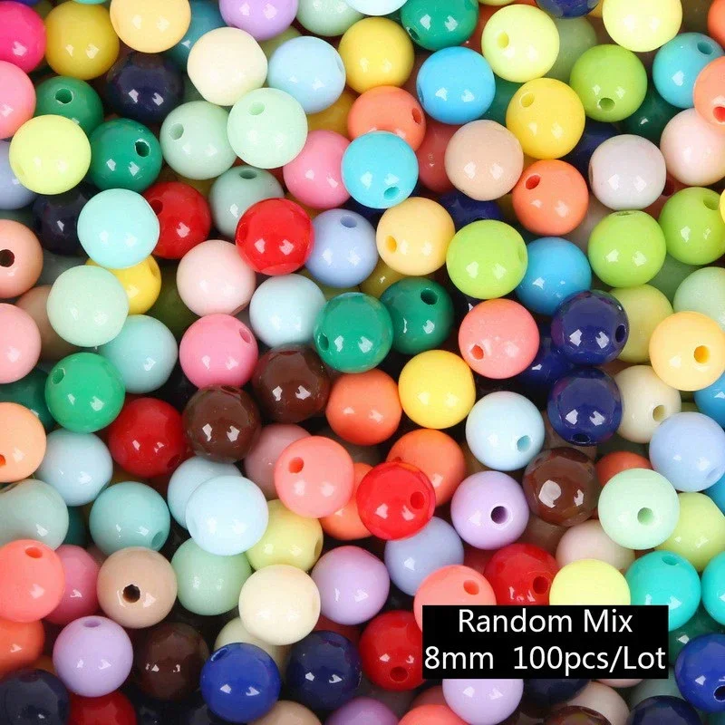 Multi Colors Acrylic Beads, Round Shaped with Hole, DIY Jewelry Making Accessories, Plastic Bracelet, Handcraft Fitting, Mix,