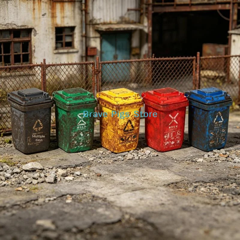 3Pcs Miniature Trash Can Ornament Weathered Style Dollhouse Trash Can Model Decor 1/87 Scale Diorama Scene Layout Accessories