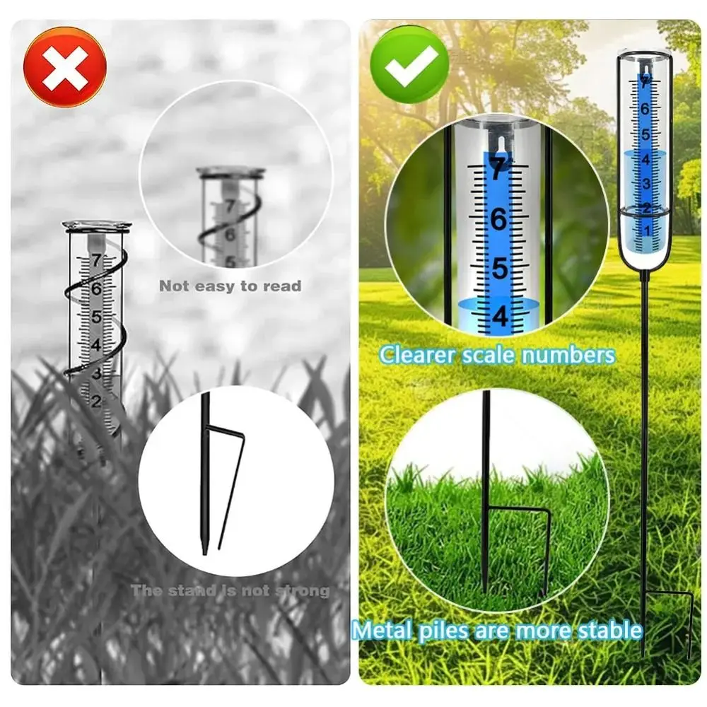 Alat Ukur Hujan Tenaga Surya dengan Braket Pemasangan di Pagar, Anti Beku, Meteran Hujan Plastik dengan Angka Besar yang Jelas, Alat Ukur Hujan Luar Ruangan