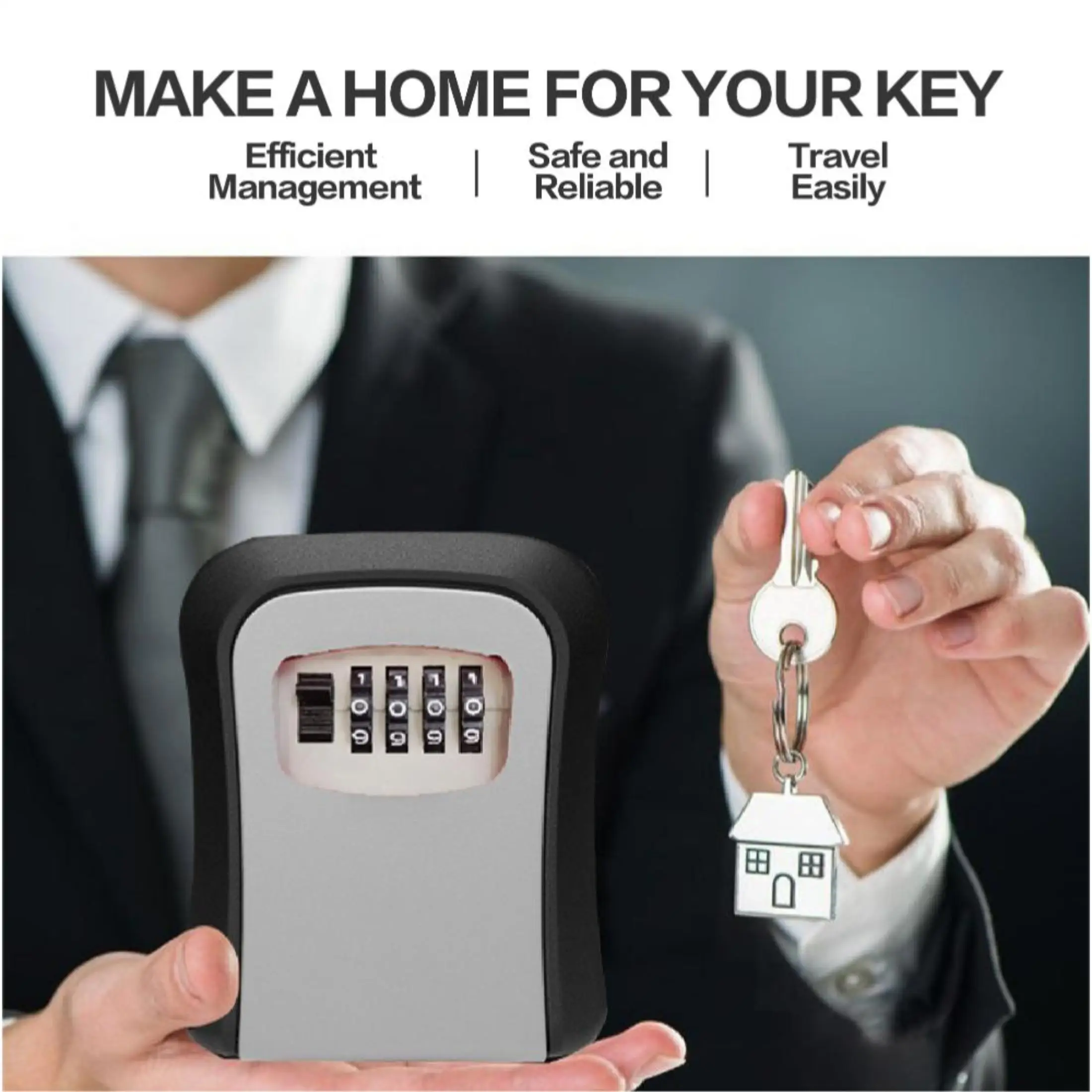 Key Keeper Combination Lock Wall Mounted Waterproof 4 Digits Passwords 5 Keys Storage Box Easy to Fix Home Or Office