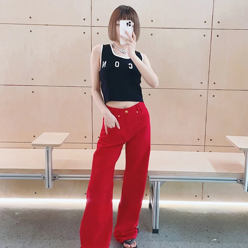 

Fashionable Knitted Vest Women's Denim Jeans Summer New Arrival D2Y Boutique Breathable Quick-drying Comfortable Soft Material