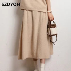 High-end 2023 Autumn and Winter New 100% Cashmere Skirt Women's High Waist Skirt Female Fashion Solid Color A Word Knit Skirts