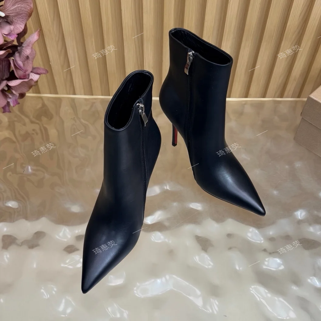 2026 New Arrival British-Style Pointed-Toe Elegant All-Match Ultra-High-Heel Stiletto Boots with Side Zip Zapatos De Mujer
